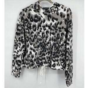 French Laundry Sport Womens Animal Print Long Sleeve Hoodie Top NEW Size Large